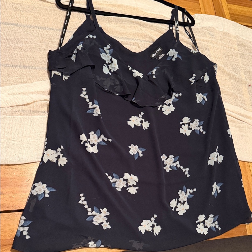 Navy Blue Floral Camisole. Worn once, is a Small in City Chic, XL equivalent